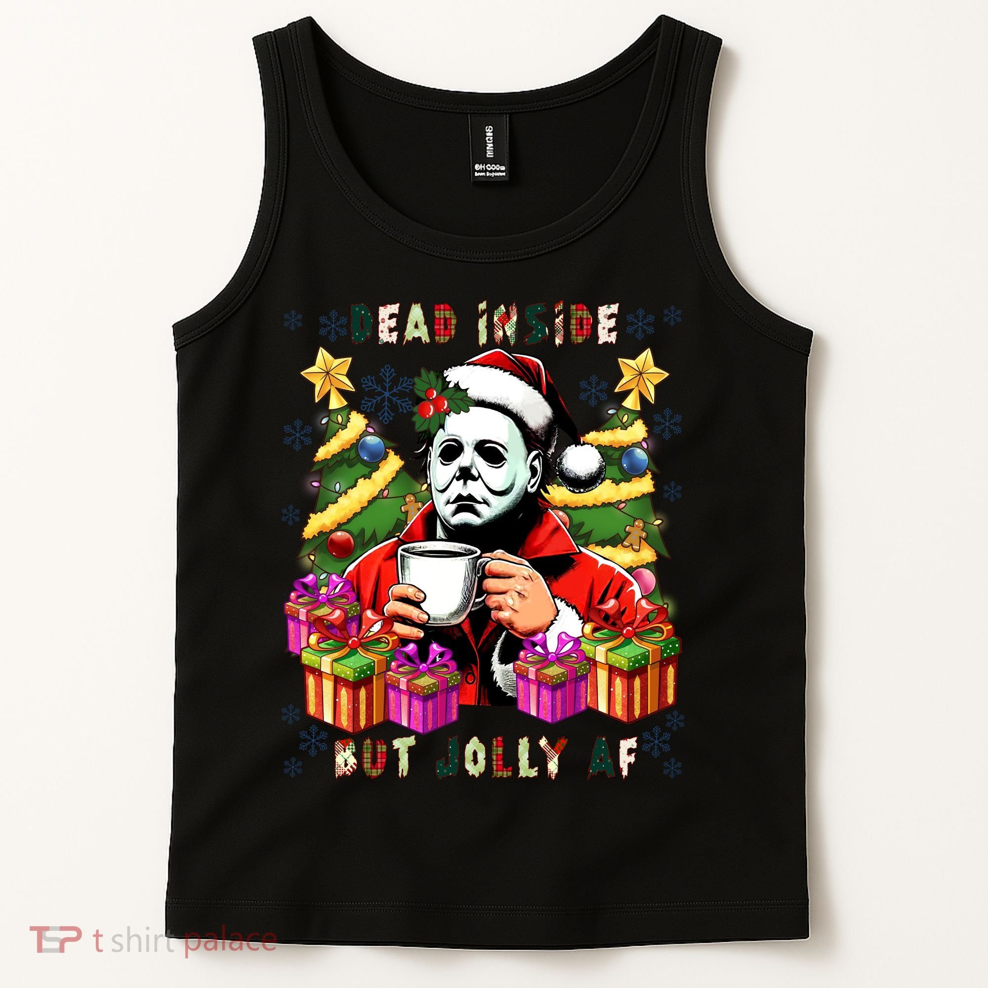Myers Dead Inside But Jolly Af Myers Christmas Tree Tank Top