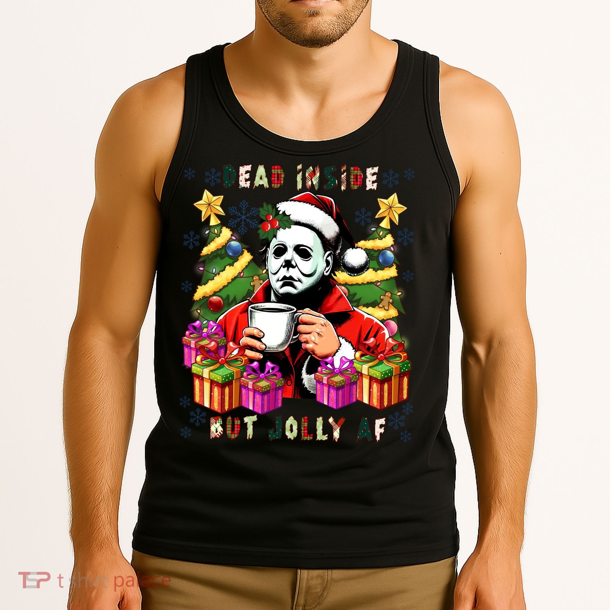 Myers Dead Inside But Jolly Af Myers Christmas Tree Tank Top