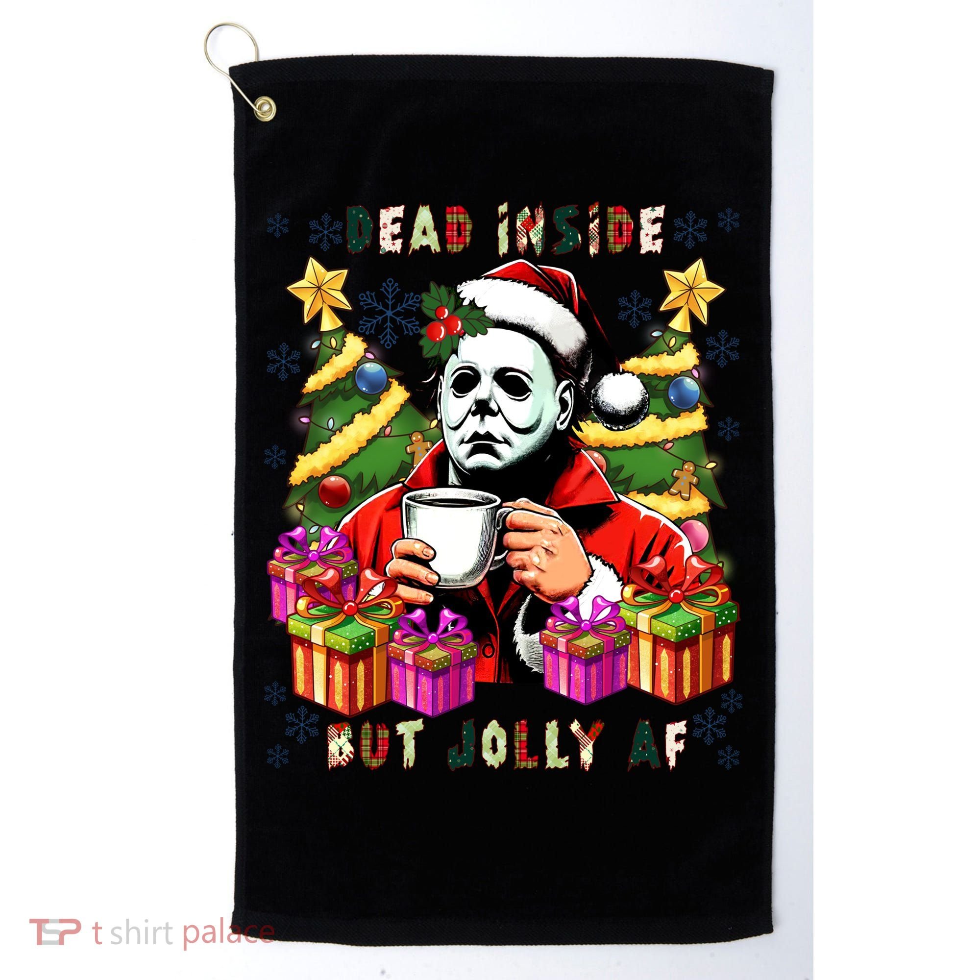 Myers Dead Inside But Jolly Af Myers Christmas Tree Golf Towel