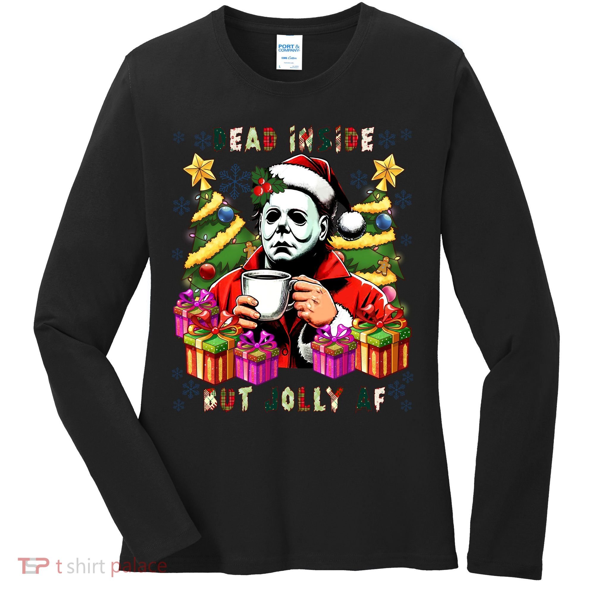 Myers Dead Inside But Jolly Af Myers Christmas Tree Women's Long Sleeve Shirt