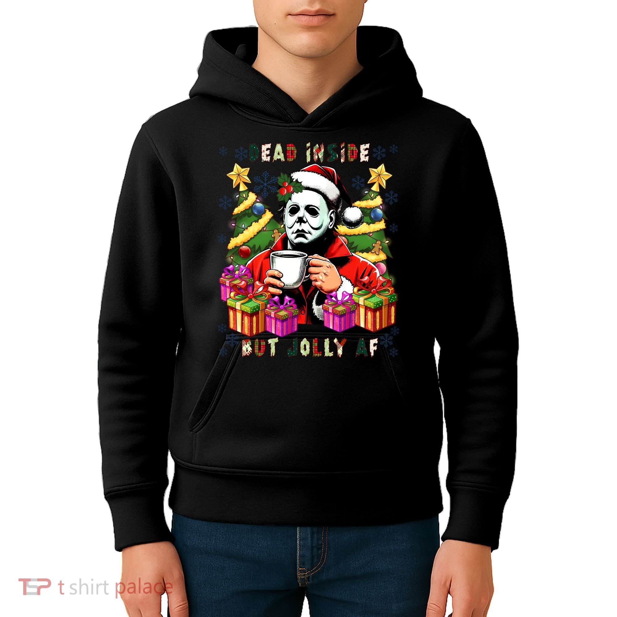 Myers Dead Inside But Jolly Af Myers Christmas Tree Kids Hoodie