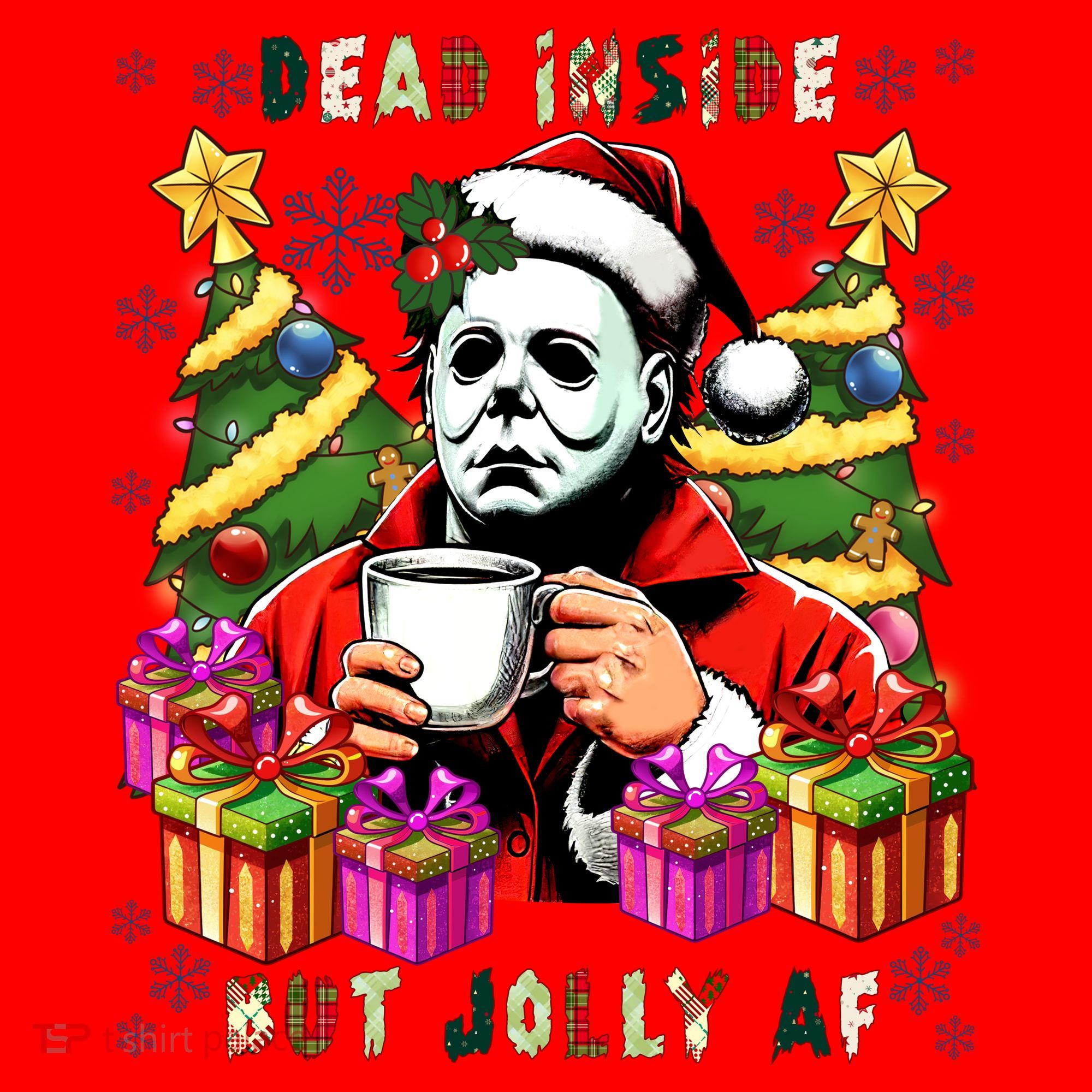 Myers Dead Inside But Jolly Af Myers Christmas Tree Santa Hat
