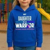 My Daughter Is A Warrior Thyroid Cancer Awareness Gift Kids Hoodie thumb 3