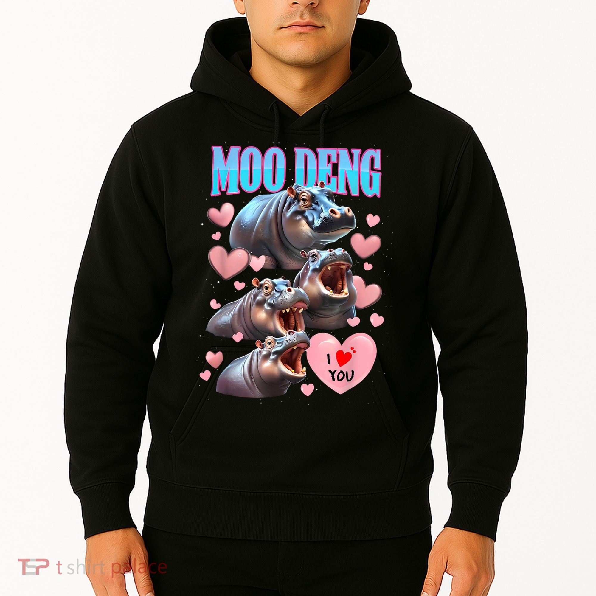 Moo Deng I Love You Pygmy Hippopotamus Hoodie