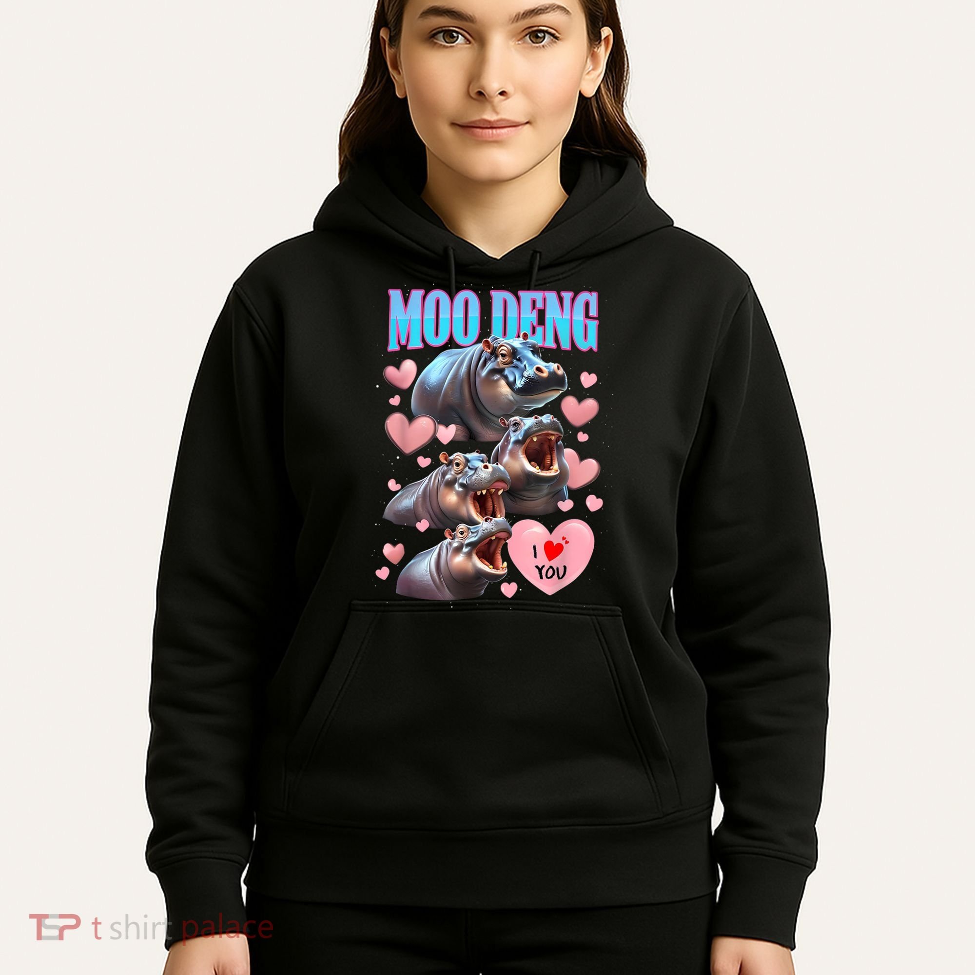 Moo Deng I Love You Pygmy Hippopotamus Hoodie