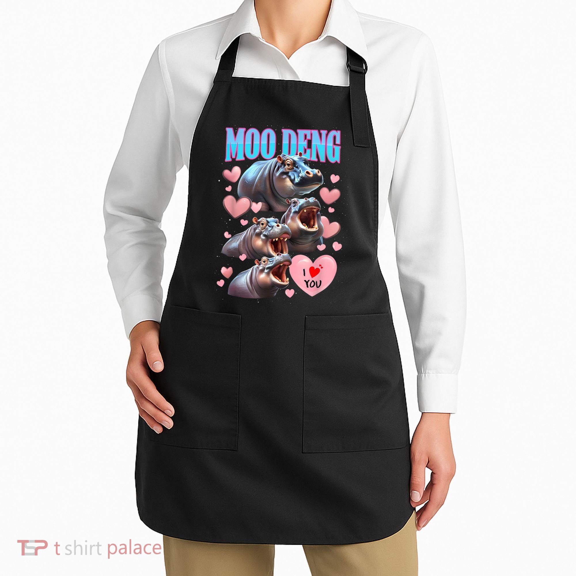 Moo Deng I Love You Pygmy Hippopotamus Apron