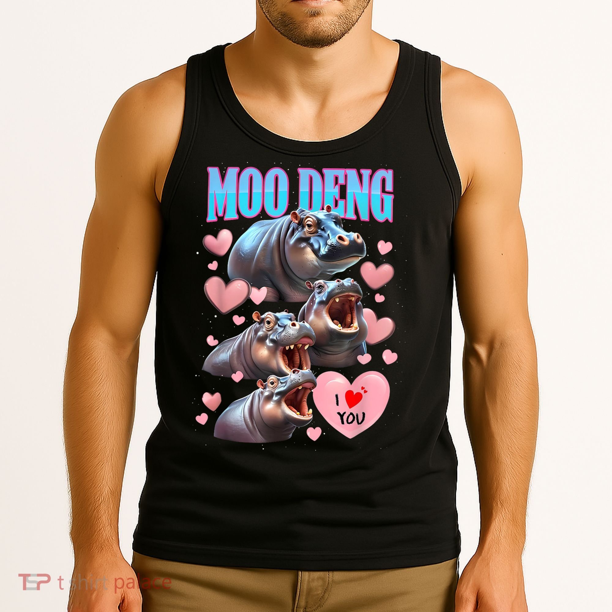 Moo Deng I Love You Pygmy Hippopotamus Tank Top