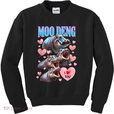 Moo Deng I Love You Pygmy Hippopotamus Kids Sweatshirt