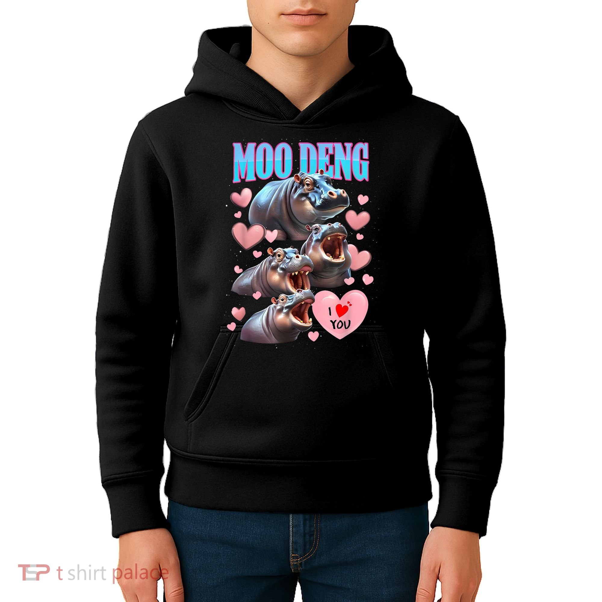 Moo Deng I Love You Pygmy Hippopotamus Kids Hoodie