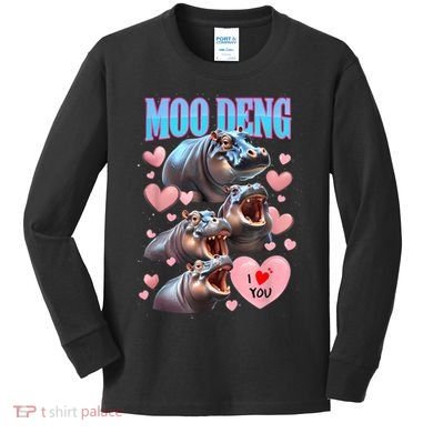 Moo Deng I Love You Pygmy Hippopotamus Kids Long Sleeve Shirt