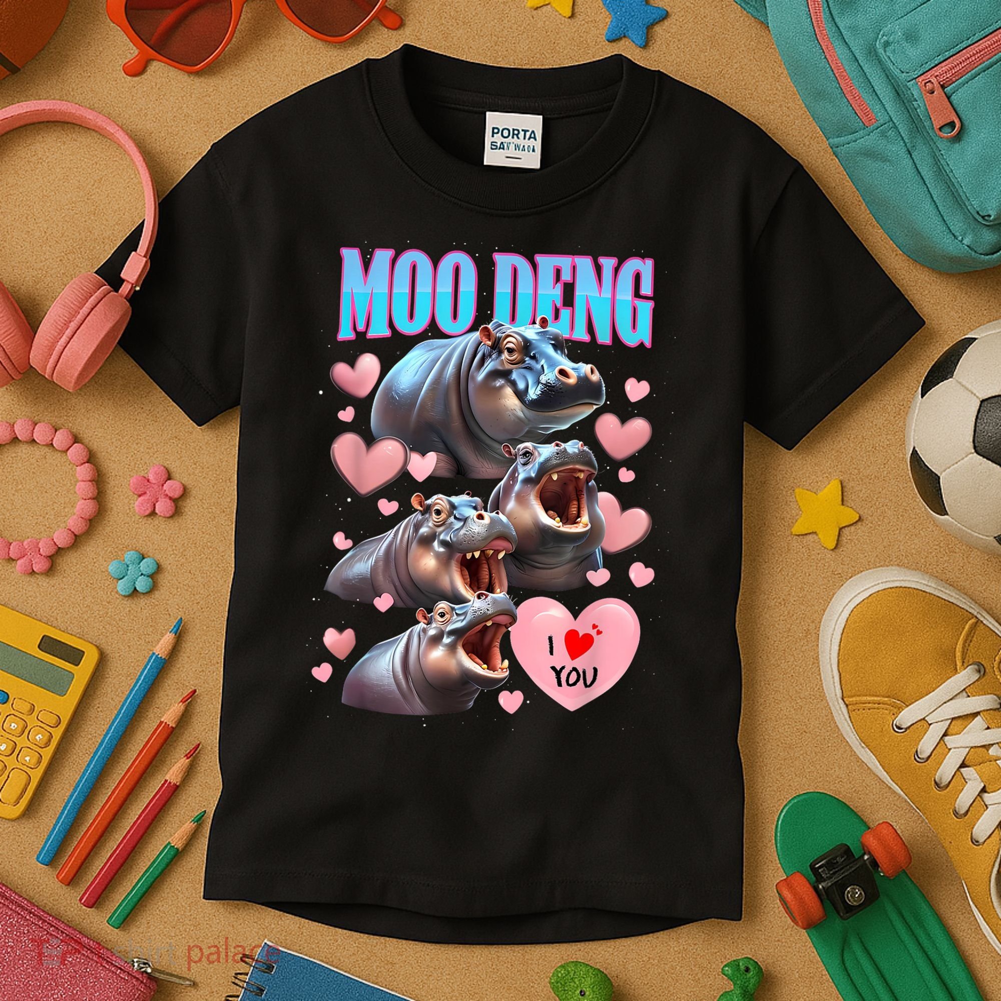 Moo Deng I Love You Pygmy Hippopotamus Kids T-Shirt