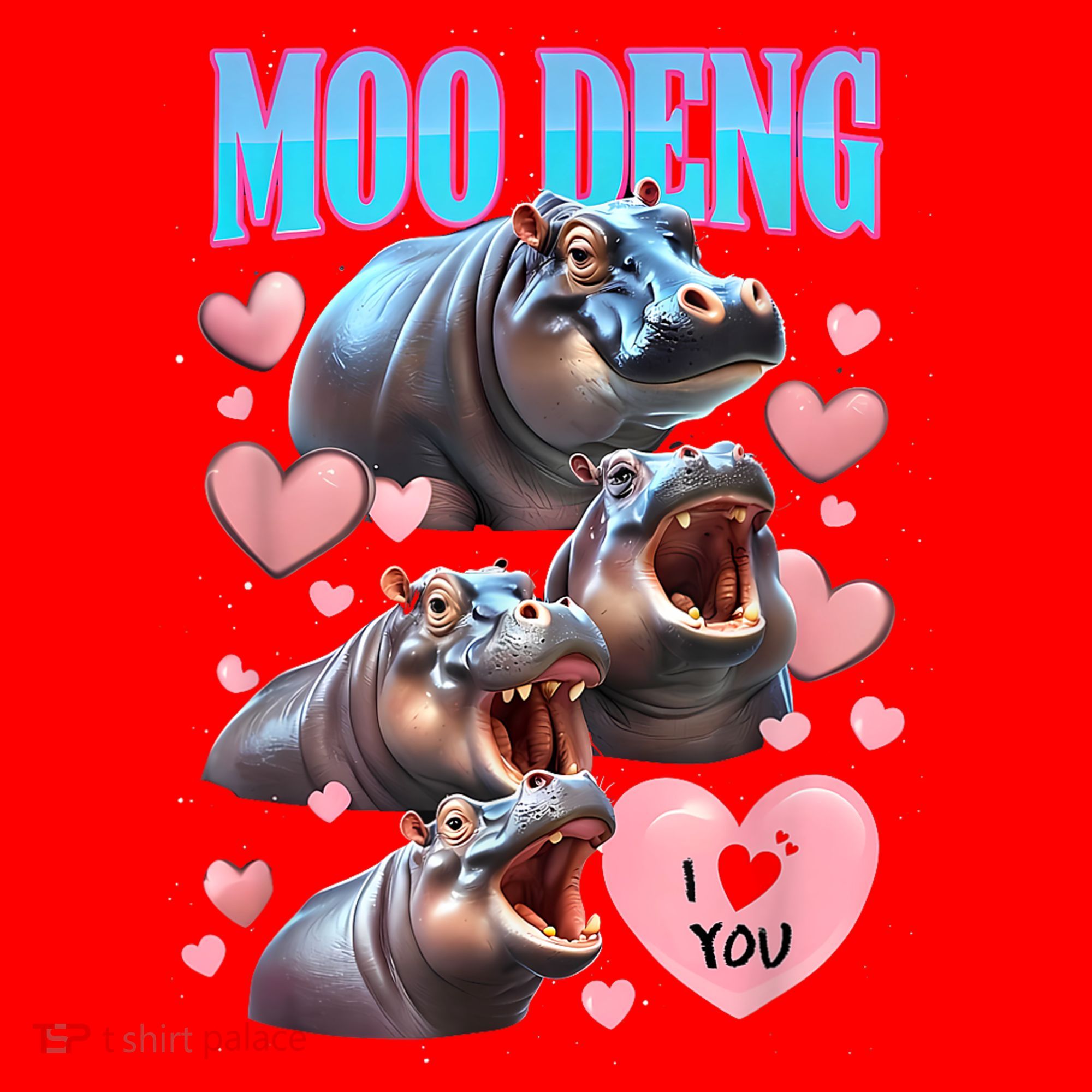 Moo Deng I Love You Pygmy Hippopotamus Santa Hat