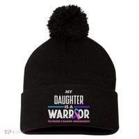 My Daughter Is A Warrior Thyroid Cancer Awareness Pom Pom 12in Knit Beanie thumb 0