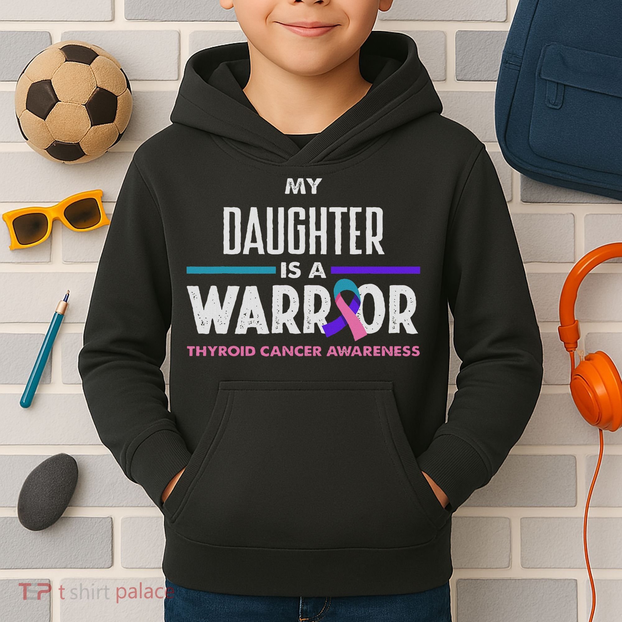 My Daughter Is A Warrior Thyroid Cancer Awareness Kids Hoodie