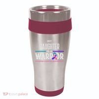 My Daughter Is A Warrior Thyroid Cancer Awareness 16oz Travel Tumbler thumb 0