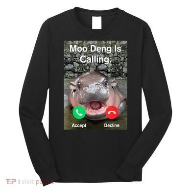 Moo Deng Is Calling Meme Funny Vintage Little Hippo Long Sleeve Shirt