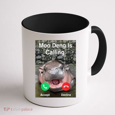 Moo Deng Is Calling Meme Funny Vintage Little Hippo Coffee Mug back