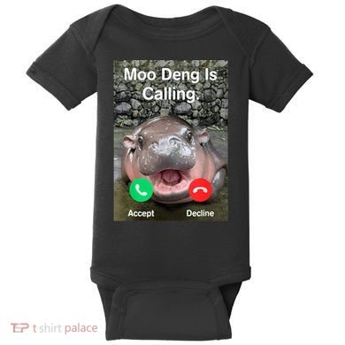 Moo Deng Is Calling Meme Funny Vintage Little Hippo Baby Bodysuit