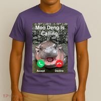 Moo Deng Is Calling Meme Funny Vintage Little Hippo T-Shirt thumb 3