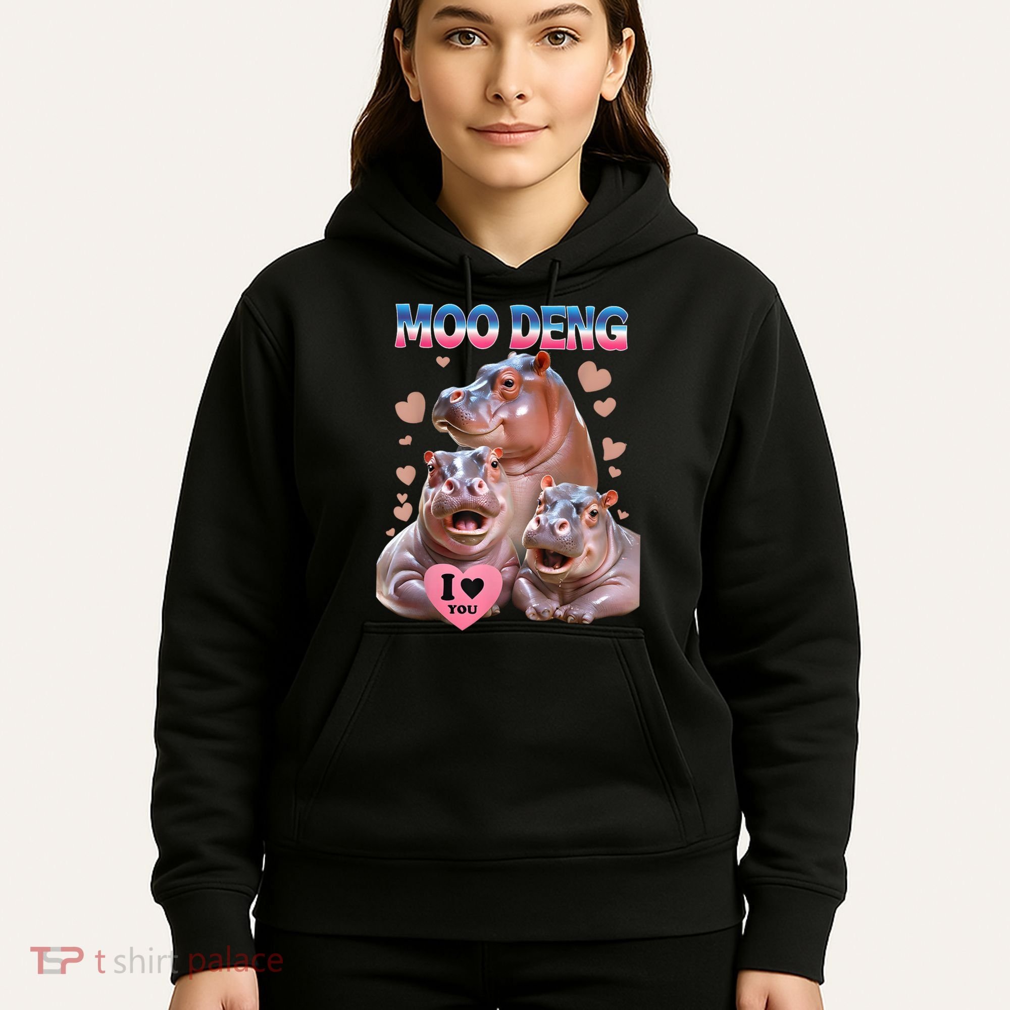Moo Deng I Love You Hippo Hoodie