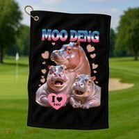 Moo Deng I Love You Hippo Golf Towel thumb 1