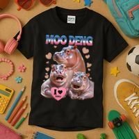 Moo Deng I Love You Hippo Kids T-Shirt thumb 3