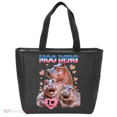 Moo Deng I Love You Hippo Tote Bag