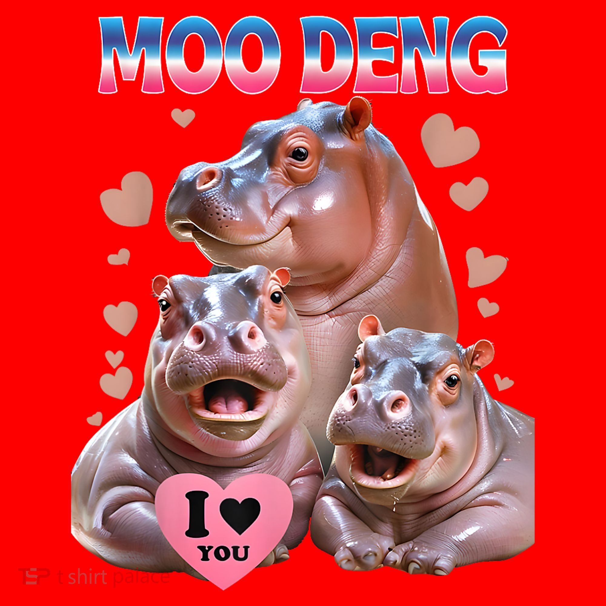 Moo Deng I Love You Hippo Santa Hat