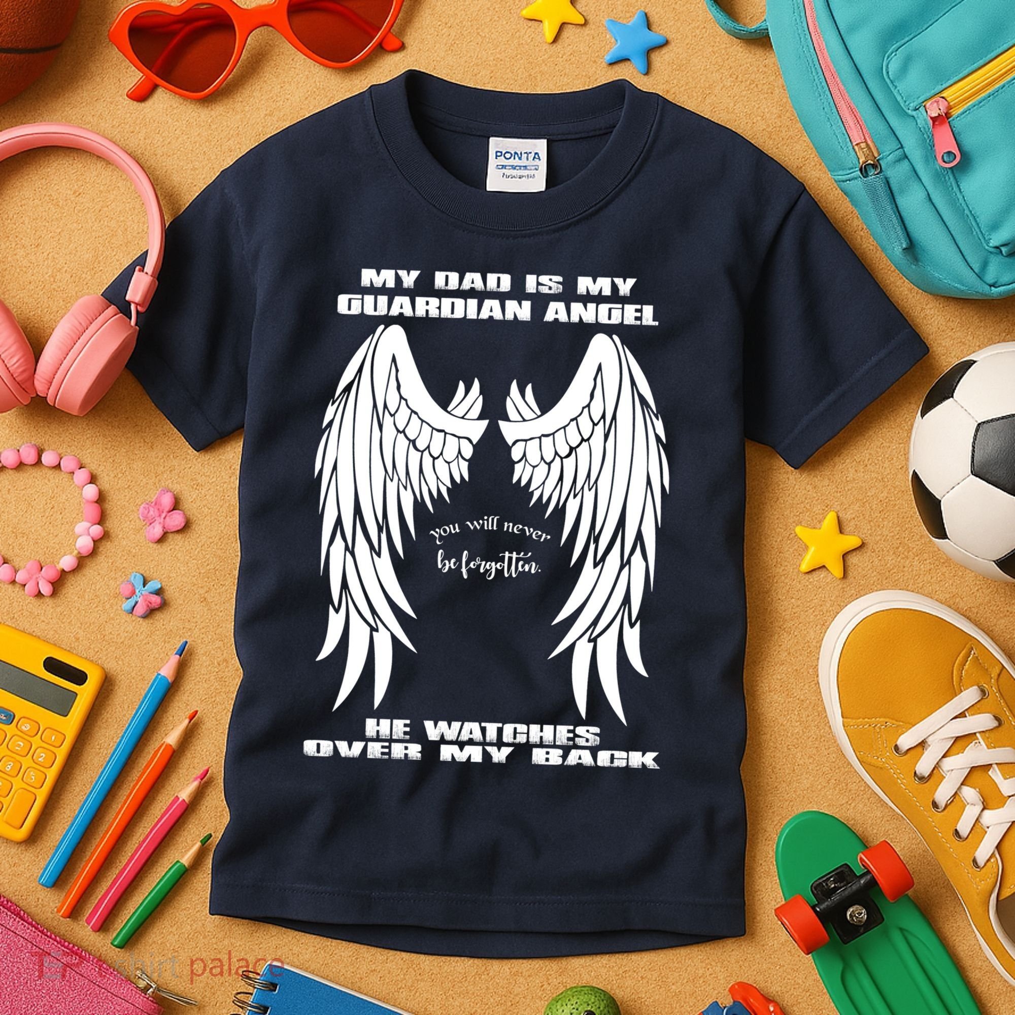 My Dad Is My Guardian Angel - Text on Back Kids T-Shirt