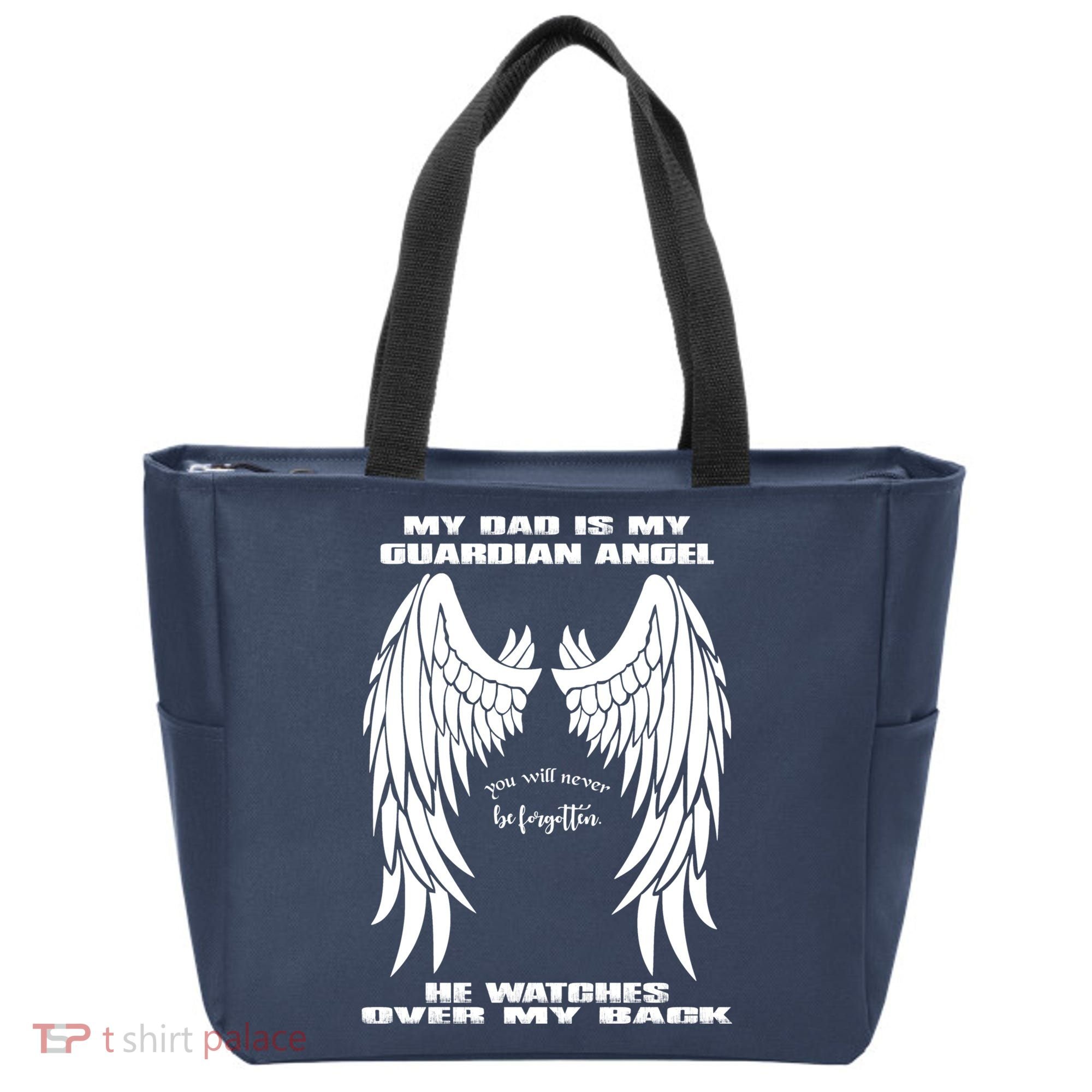 My Dad Is My Guardian Angel - Text on Back Tote Bag