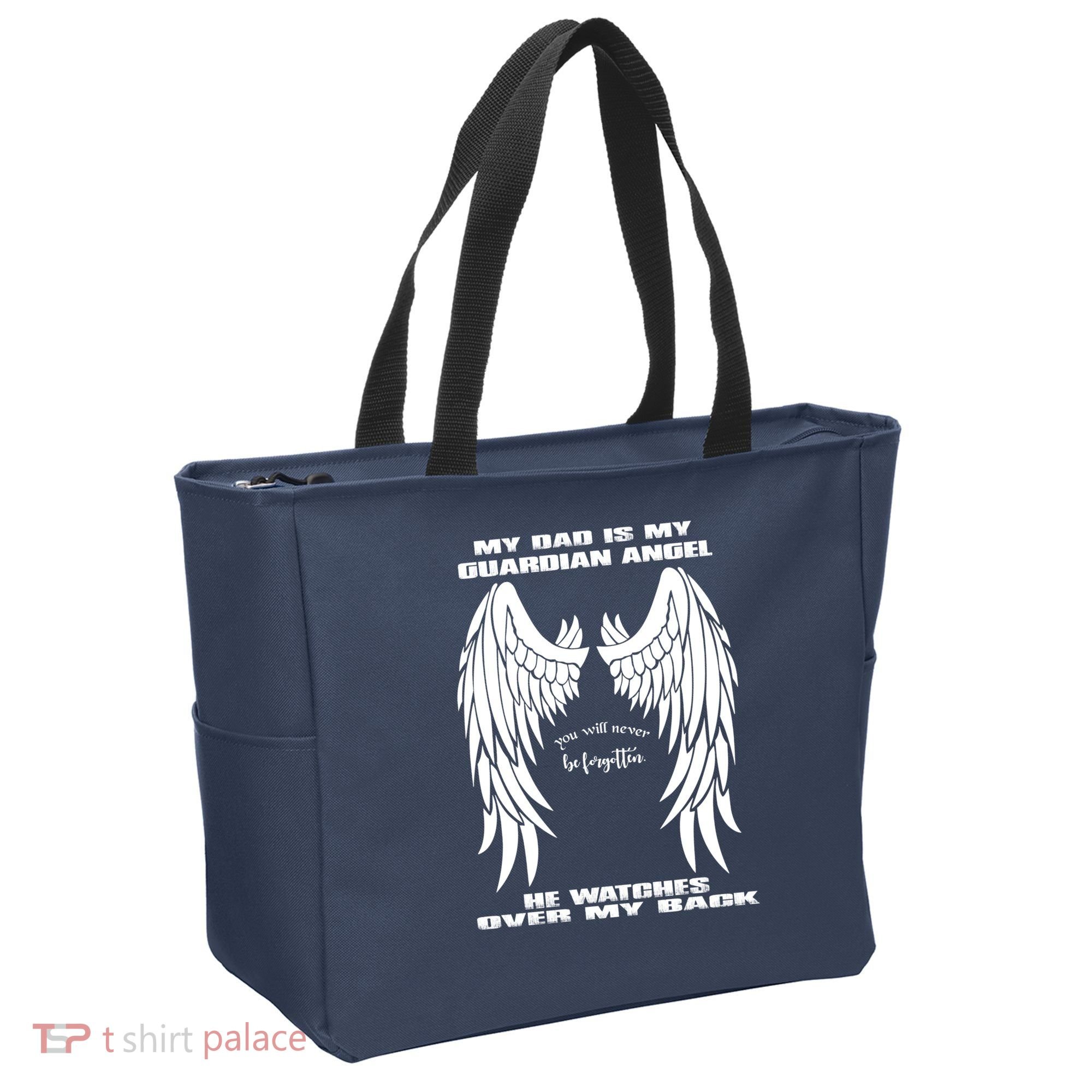My Dad Is My Guardian Angel - Text on Back Tote Bag