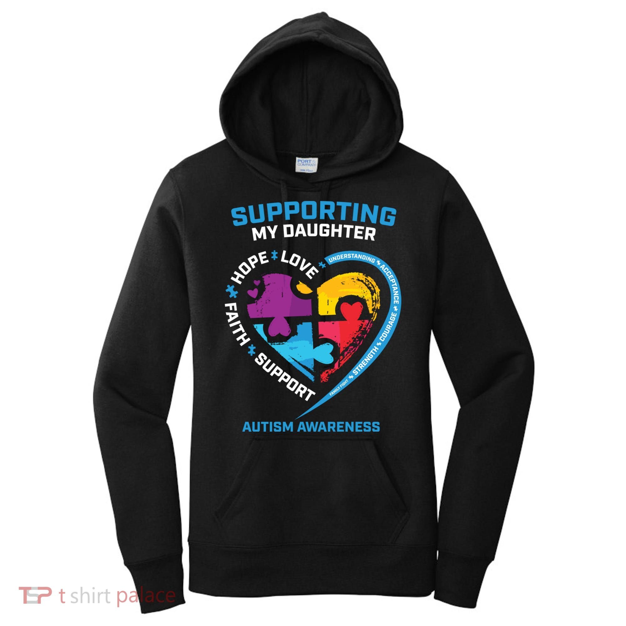 Mom Dad I Wear Blue Daughter Autism Awareness Puzzle Piece Great Gift Women's Hoodie