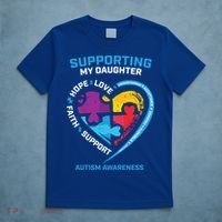 Mom Dad I Wear Blue Daughter Autism Awareness Puzzle Piece Great Gift T-Shirt thumb 5