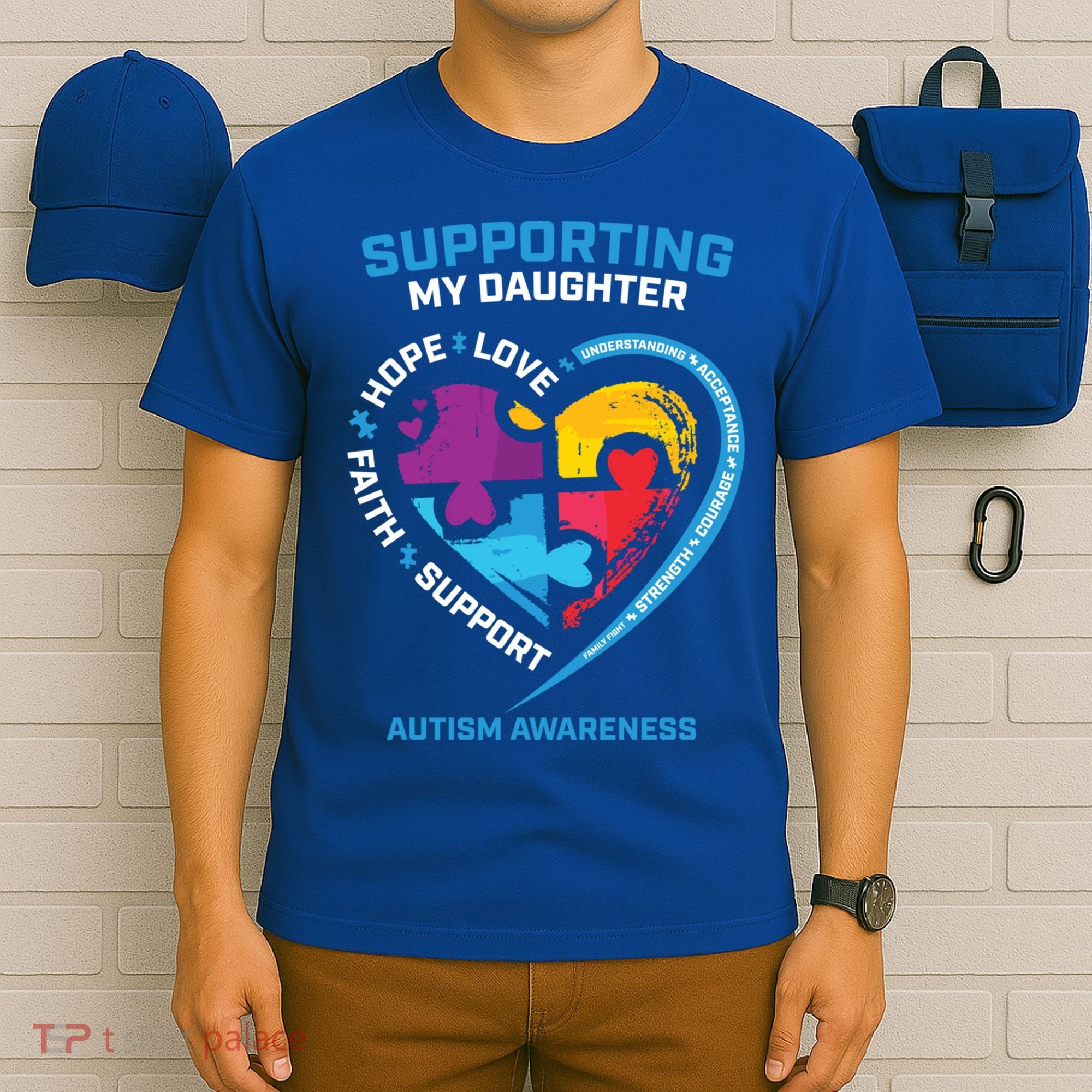Mom Dad I Wear Blue Daughter Autism Awareness Puzzle Piece Great Gift T-Shirt
