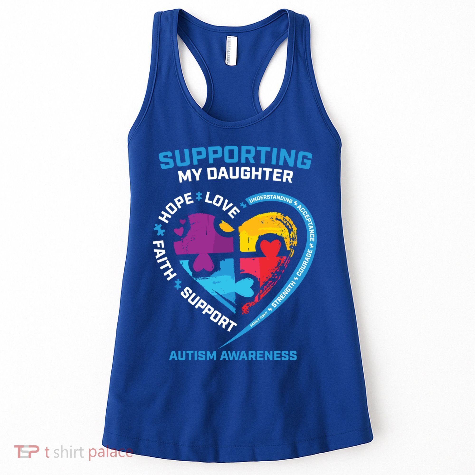 Mom Dad I Wear Blue Daughter Autism Awareness Puzzle Piece Great Gift Women's Tank Top