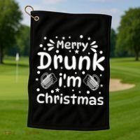 Merry Drunk I'm Christmas Funny Holiday Golf Towel thumb 1