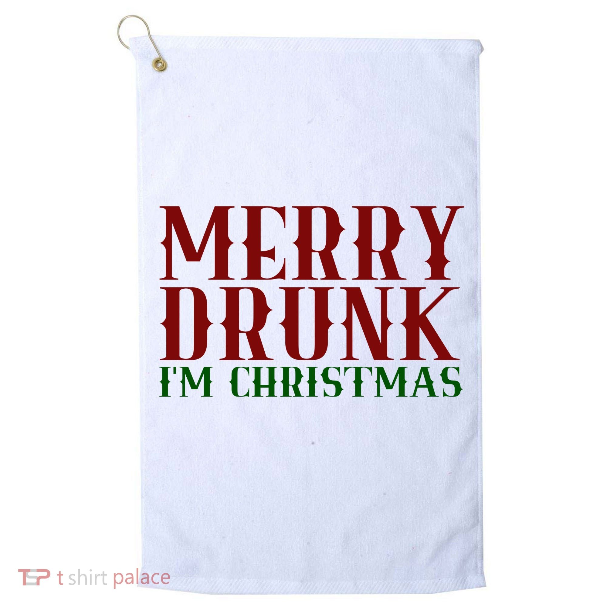 Merry Drunk Im Christmas Funny Holiday Golf Towel
