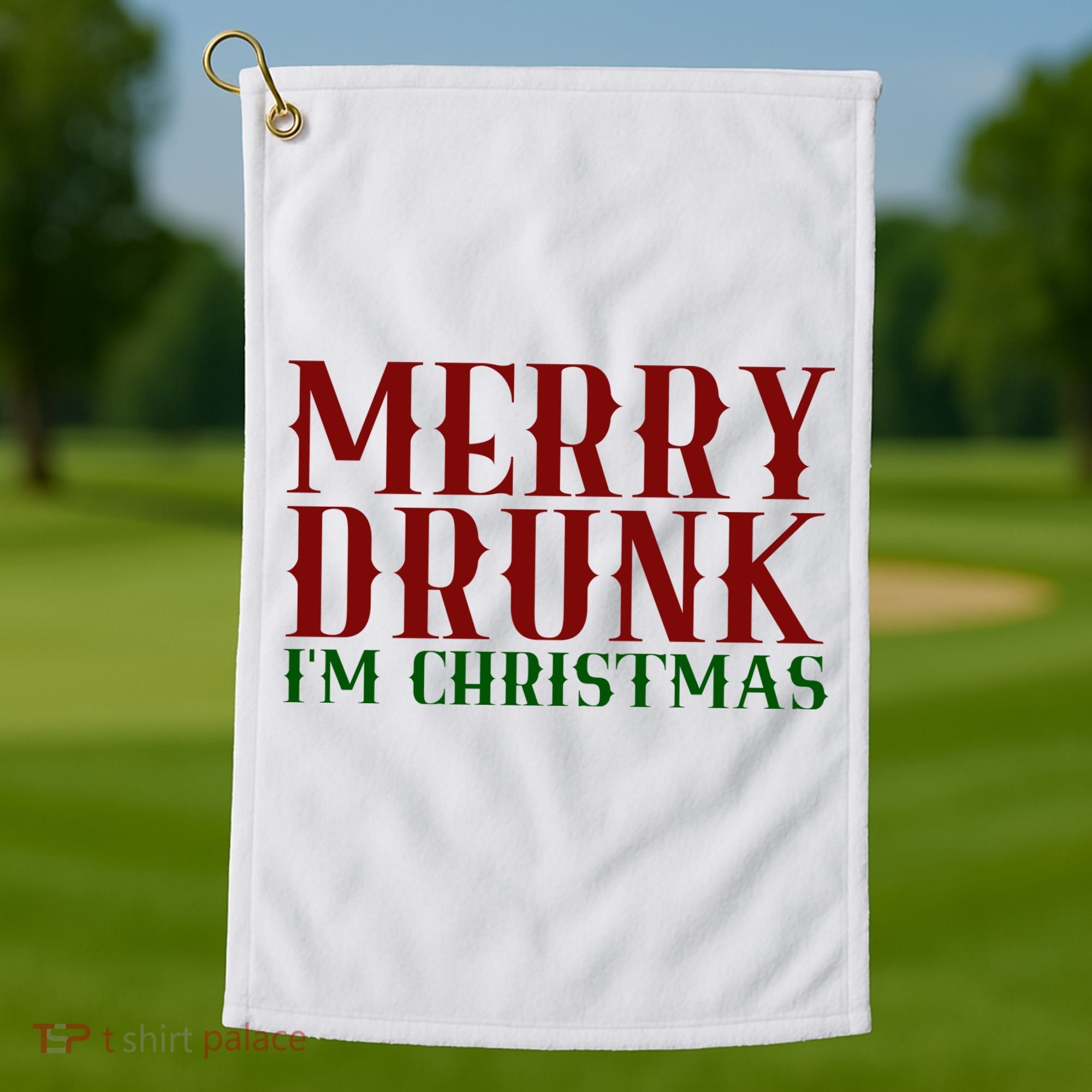 Merry Drunk Im Christmas Funny Holiday Golf Towel