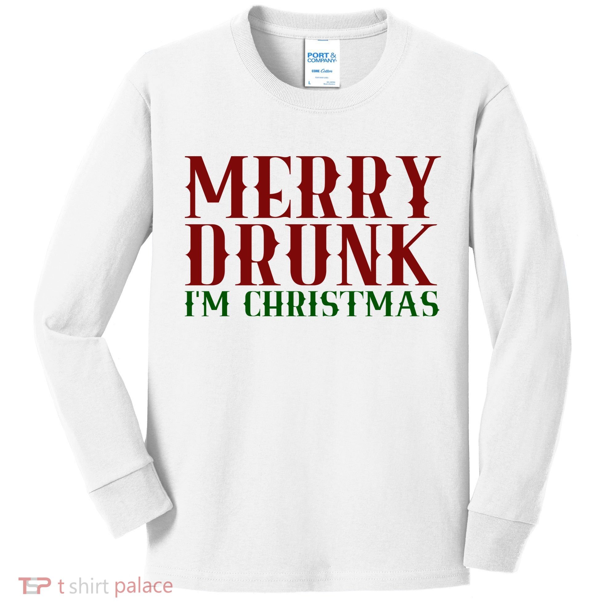 Merry Drunk Im Christmas Funny Holiday Kids Long Sleeve Shirt