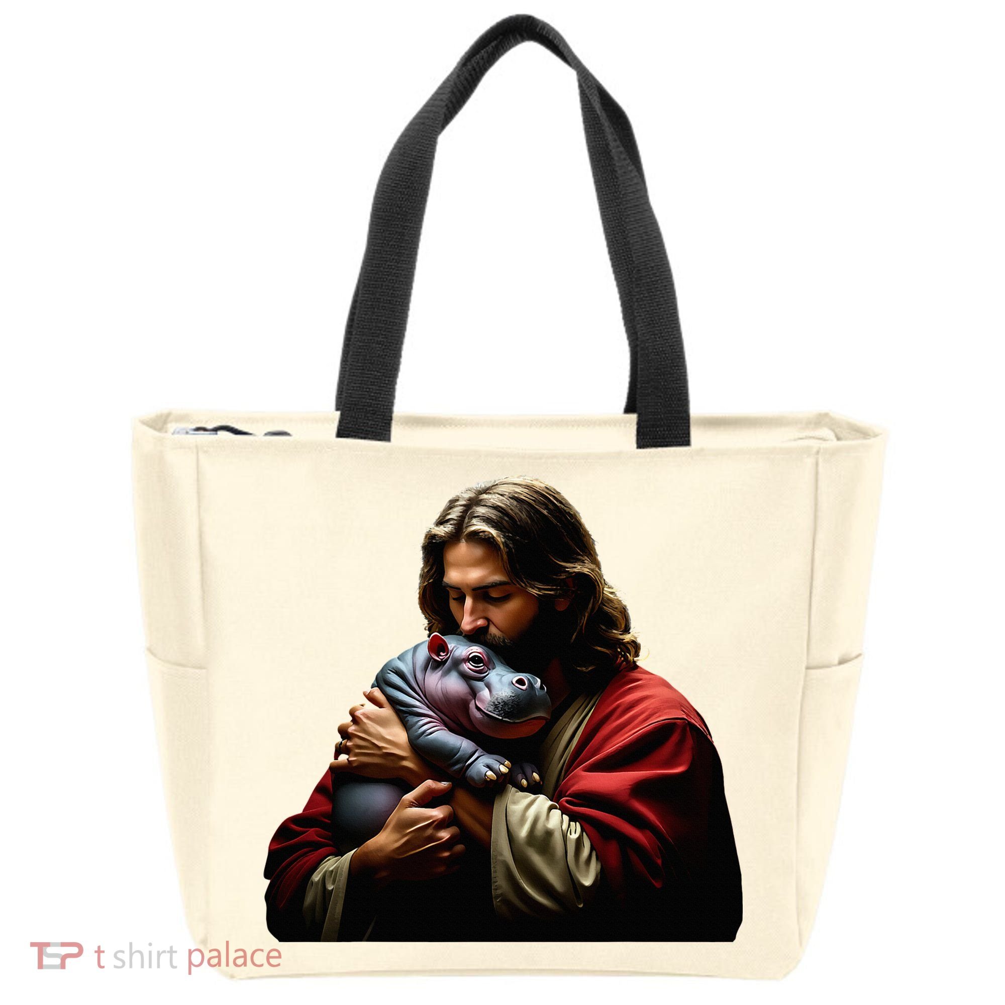 Moo Deng Jesus Christ Baby Hippo Animal Tote Bag