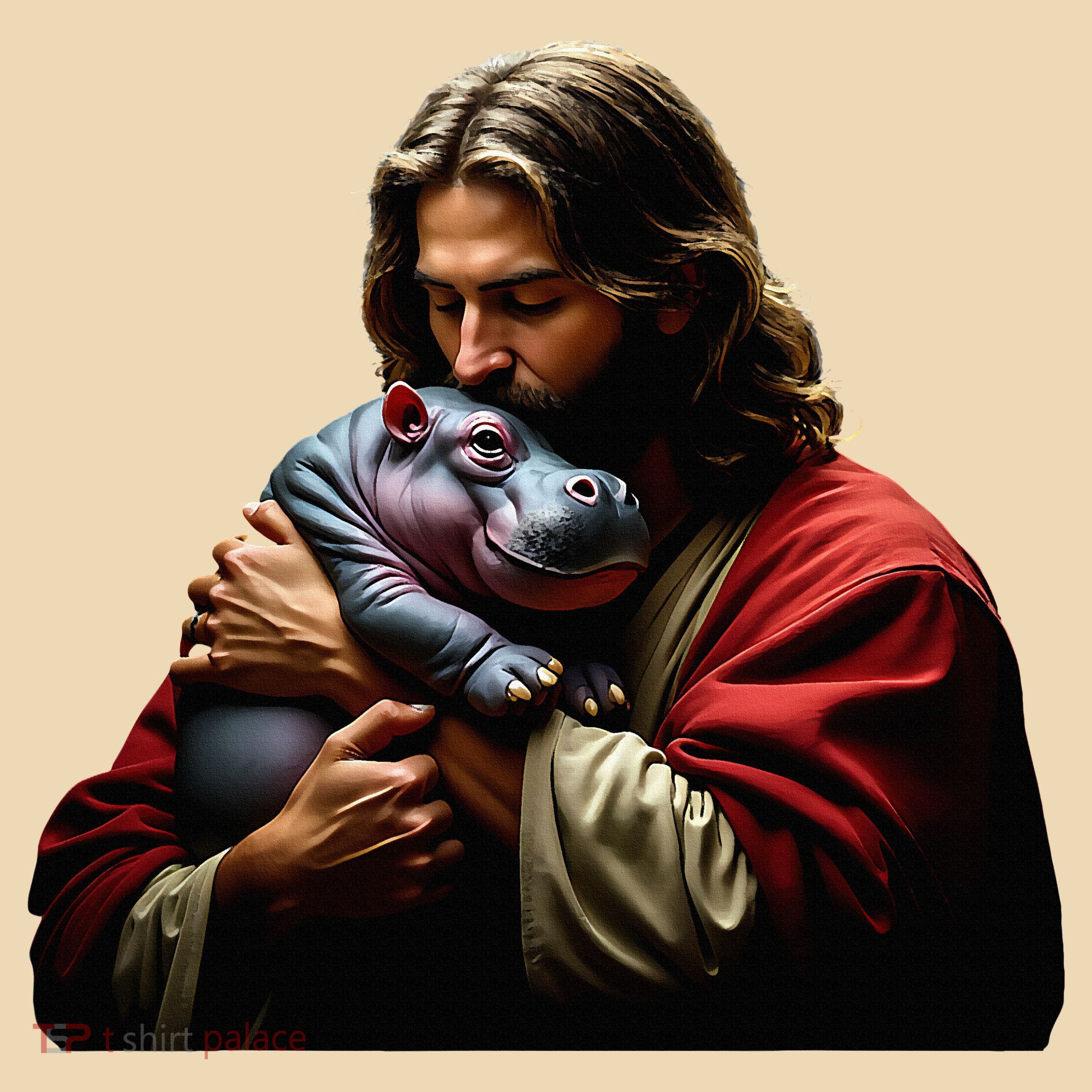 Moo Deng Jesus Christ Baby Hippo Animal Tote Bag