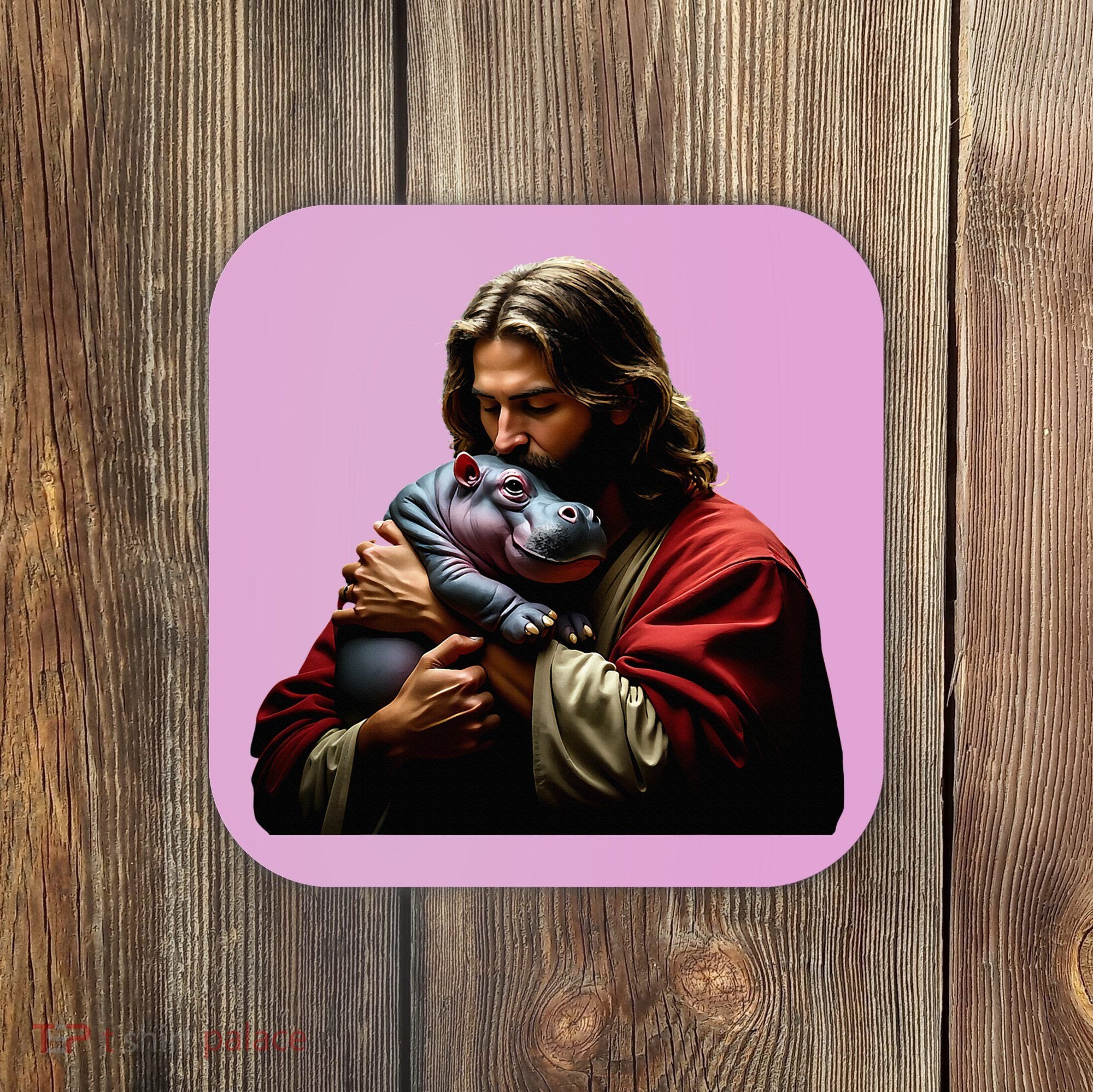 Moo Deng Jesus Christ Baby Hippo Animal Coaster