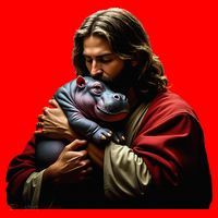 Moo Deng Jesus Christ Baby Hippo Animal Santa Hat thumb 1