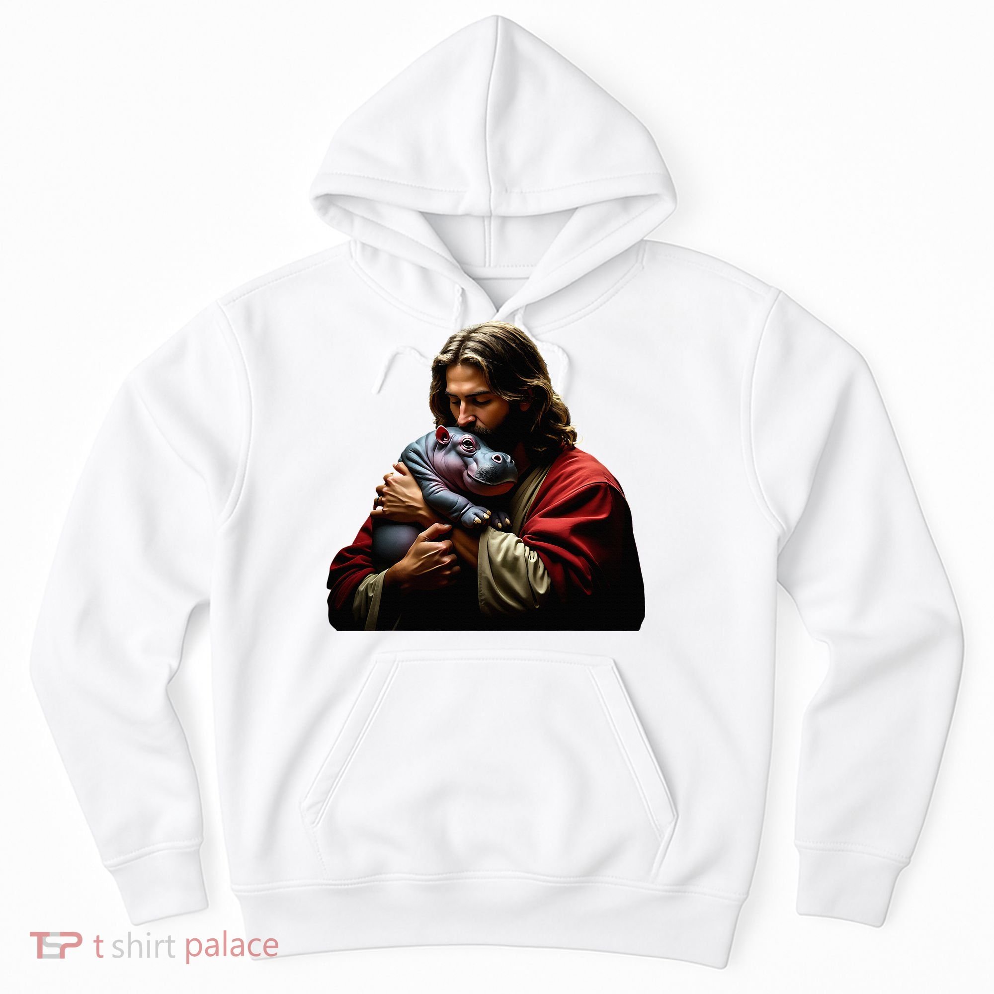 Moo Deng Jesus Christ Baby Hippo Animal Hoodie