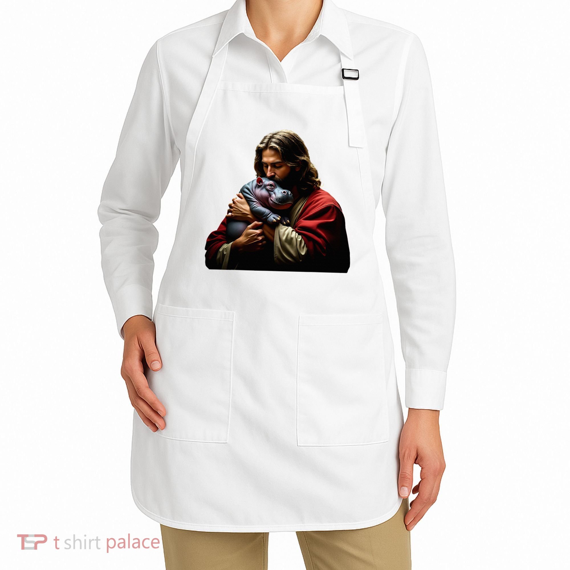 Moo Deng Jesus Christ Baby Hippo Animal Apron