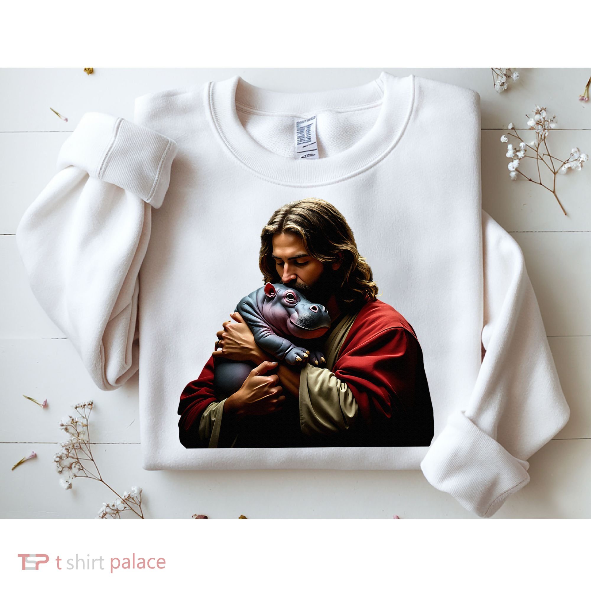 Moo Deng Jesus Christ Baby Hippo Animal Sweatshirt