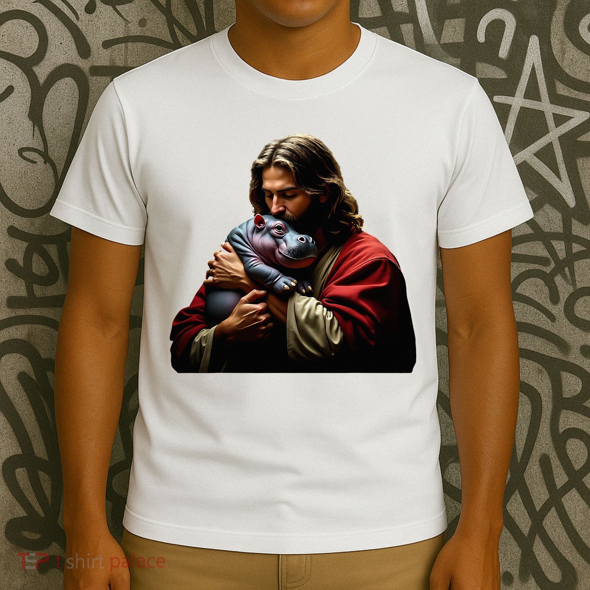 Moo Deng Jesus Christ Baby Hippo Animal T-Shirt