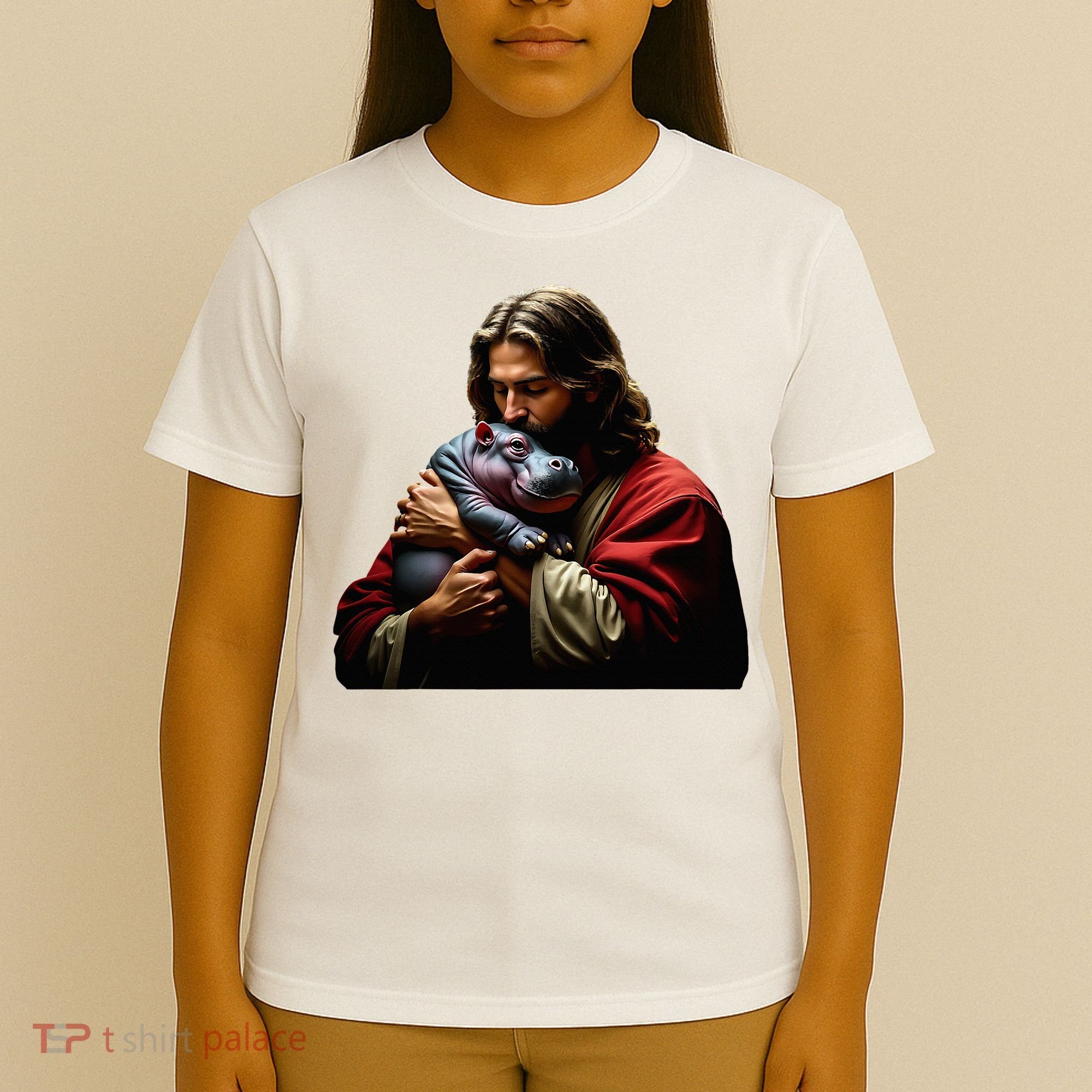 Moo Deng Jesus Christ Baby Hippo Animal T-Shirt