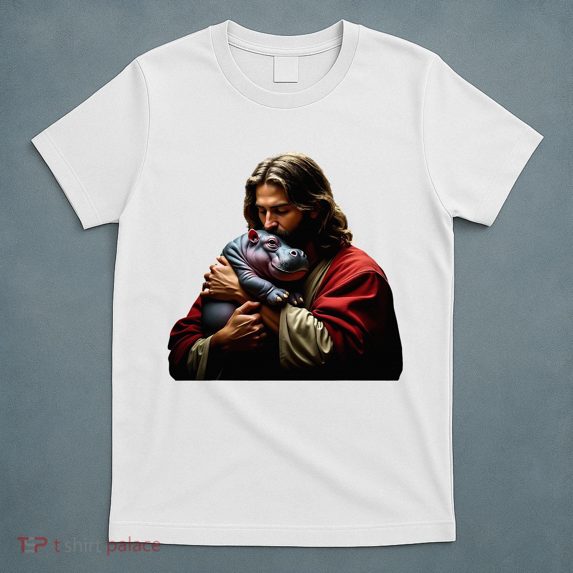 Moo Deng Jesus Christ Baby Hippo Animal T-Shirt