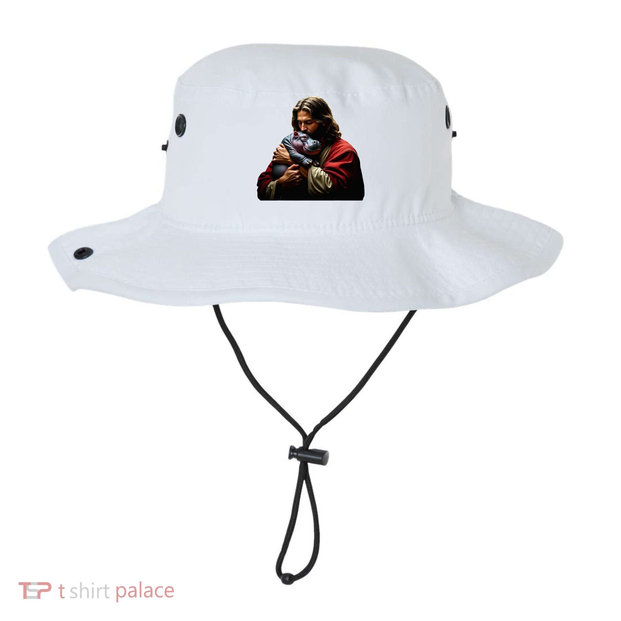 Moo Deng Jesus Christ Baby Hippo Animal Bucket Hat